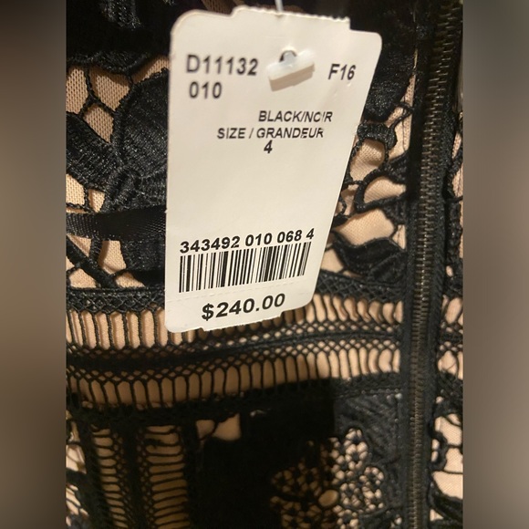 NWT-Le Chateau Nude Pink Beige with Black Lace Crochet overlay Dress. - Picture 4 of 4